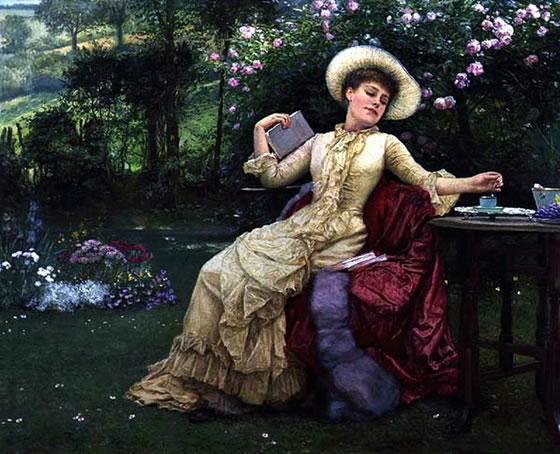 1-Drinking_Coffee_and_Reading_in_the_Garden_by_Edward_Killingworth_Johnson