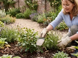 Abonando con fertilizantes inorgánicos el jardín