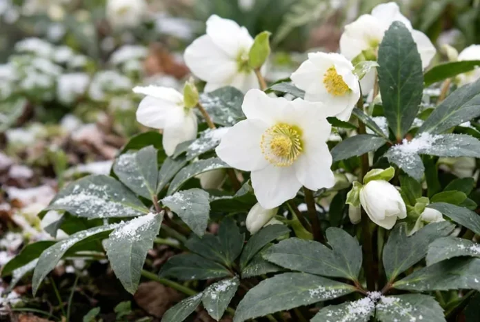 Flores de eléboro de color blanco