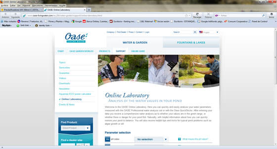 Laboratorio online de Oase para el cuidado del agua del estanque