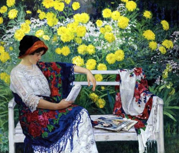 mujer leyendo en el jardin